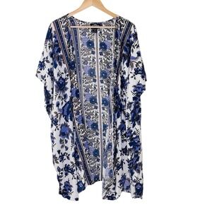 Angie Womens Floral Boho Kimono‎ Cover Up Size L Purple Patchwork Beach Resort